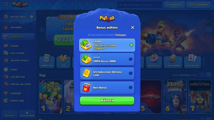 Bonus senza deposito Pistolo